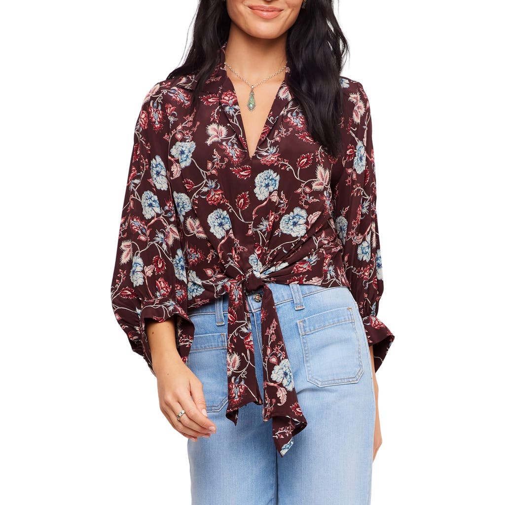 Karen Kane Karen Kane Floral Blouson Sleeved Tie Front Top