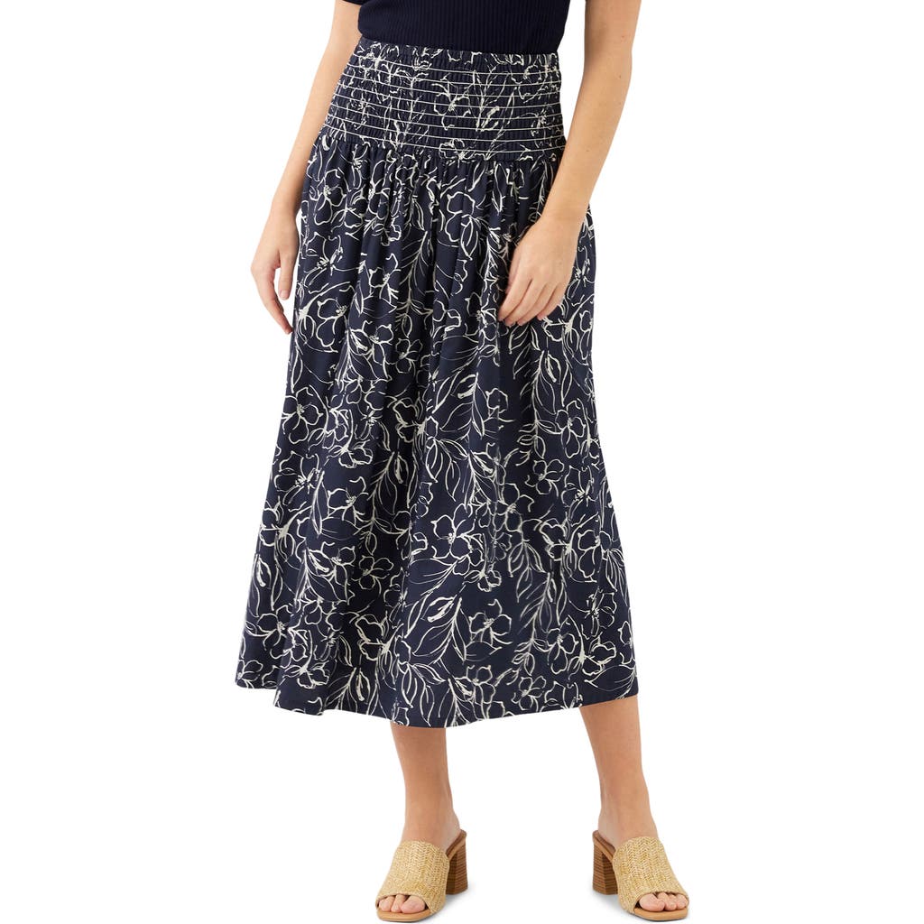 Karen Kane Karen Kane Floral Smocked Waist Cotton Midi Skirt