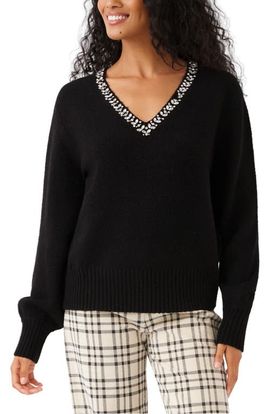 Karen Kane Karen Kane Jewel Embellished V-Neck Sweater