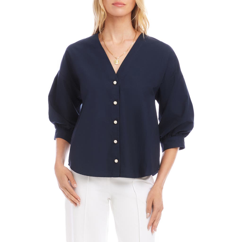 Karen Kane Karen Kane Lantern Sleeve Cotton Button-Up Shirt