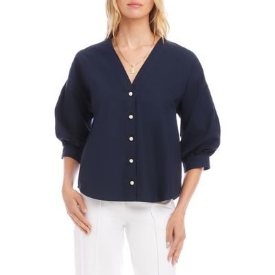 Karen Kane Karen Kane Lantern Sleeve Cotton Button-Up Shirt