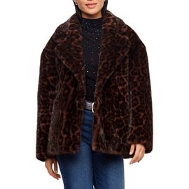 Karen Kane Karen Kane Leopard Print Faux Fur Coat 