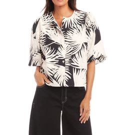 Karen Kane Karen Kane Palm Print Puff Sleeve Cotton Button-Up Top 