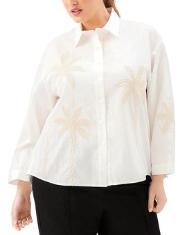 Karen Kane Karen Kane Plus Bell Sleeve Embroidered Palm Tree Shirt
