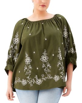 Karen Kane Karen Kane Plus Embroidered Blouson Sleeve Top
