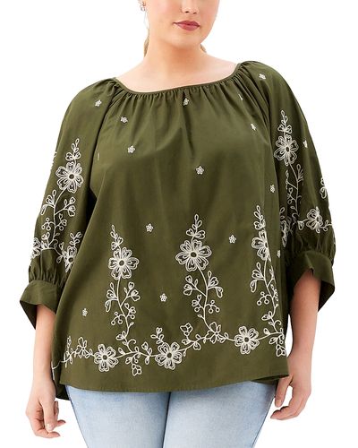 Karen Kane Karen Kane Plus Embroidered Blouson Sleeve Top