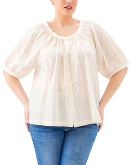Karen Kane Karen Kane Plus Short Sleeve Embroidered Peasant Top