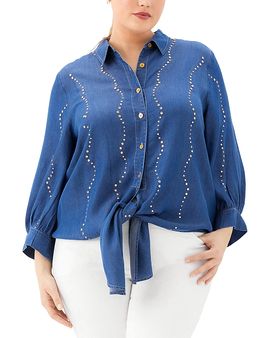Karen Kane Karen Kane Plus Size Blouson Sleeve Gemstone Denim Shirt