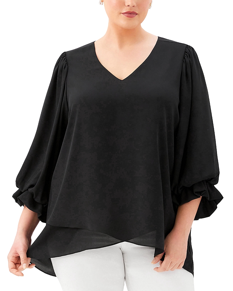 Karen Kane Karen Kane Plus Size Layered Sleeve Asymmetric Top