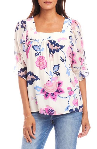 Karen Kane Karen Kane Print Ruffle Cuff Square Neck Top