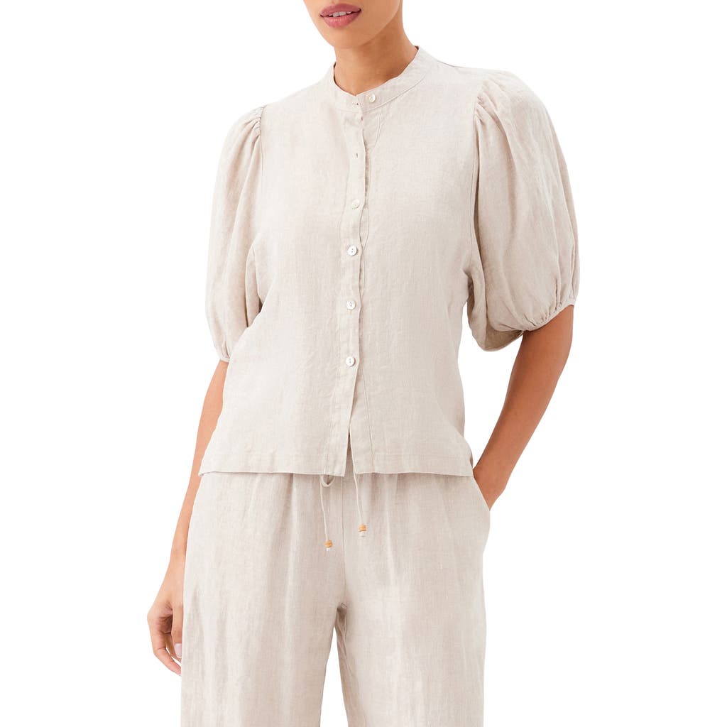 Karen Kane Karen Kane Puff Sleeve Linen Button-Up Top
