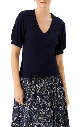 Karen Kane Karen Kane Puff Sleeve Rib V-Neck Top