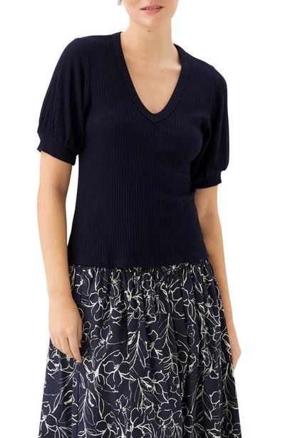 Karen Kane Karen Kane Puff Sleeve Rib V-Neck Top