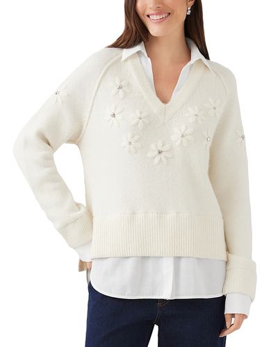 Karen Kane Karen Kane Rhinestone Embroidered Flower Layered Sweater