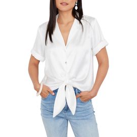 Karen Kane Karen Kane Roll Cuff Tie Front Satin Blouse
