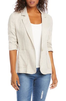 Karen Kane Karen Kane Ruched Sleeve Linen Blazer
