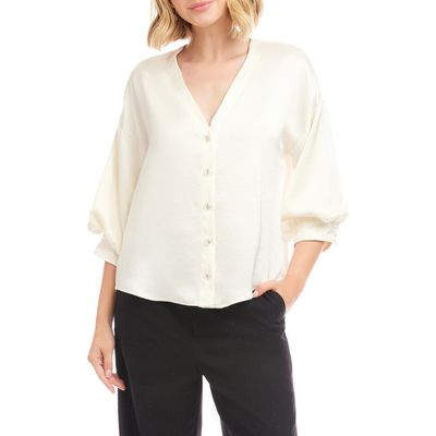 Karen Kane Karen Kane Satin Lantern Sleeve Button-Up Shirt