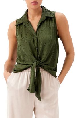 Karen Kane Karen Kane Sleeveless Tie Front Crushed Satin Top