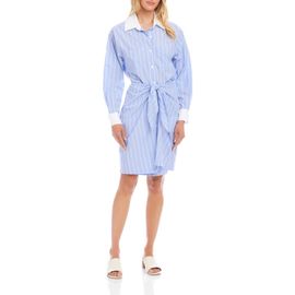 Karen Kane Karen Kane Stripe Cotton Faux Wrap Shirtdress