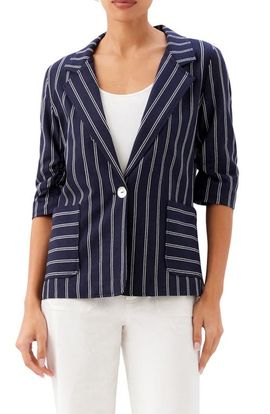 Karen Kane Karen Kane Stripe Ruched Sleeve Stretch Cotton Jacket