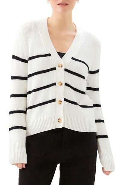 Karen Kane Karen Kane Stripe Stretch Cotton Blend Cardigan Sweater