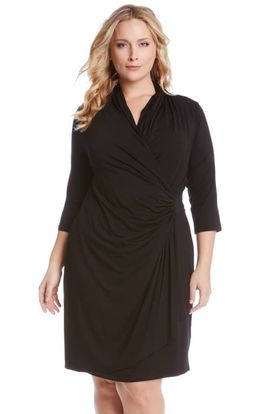 Karen Kane Karen Kane Three Quarter Sleeve Jersey Cascade Faux Wrap Dress