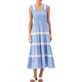 Karen Kane Karen Kane Tiered Stripe Sleeveless Cotton Midi Dress