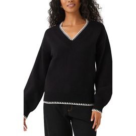 Karen Kane Karen Kane Varsity V-Neck Contrast Stitch Sweater