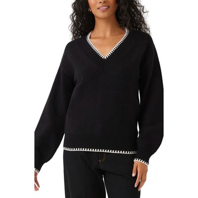 Karen Kane Karen Kane Varsity V-Neck Contrast Stitch Sweater
