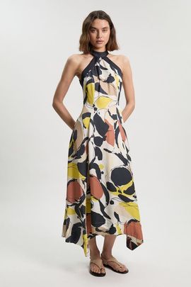 Karen Millen Karen Millen Abstract Print Halter Maxi Dress
