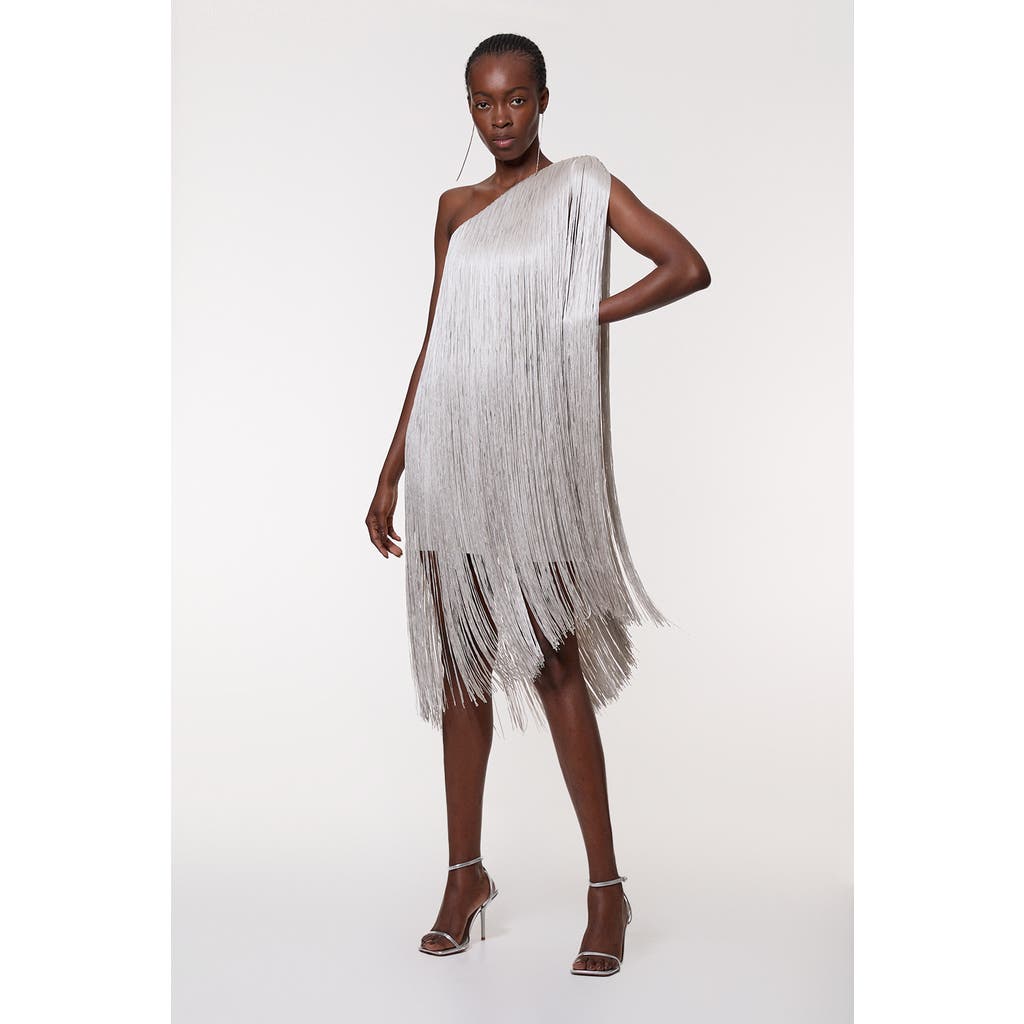 Karen Millen Karen Millen Asymmetric Draped Fringe Mini Dress