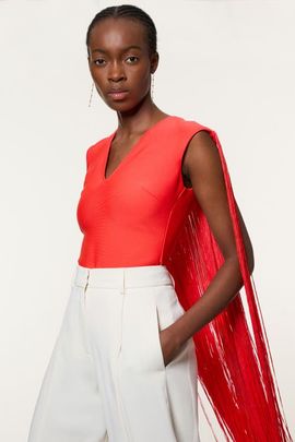 Karen Millen Karen Millen Bandage Knit Long Tassel Cape Top