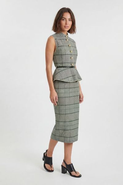 Karen Millen Karen Millen Check Peplum Midi Dress