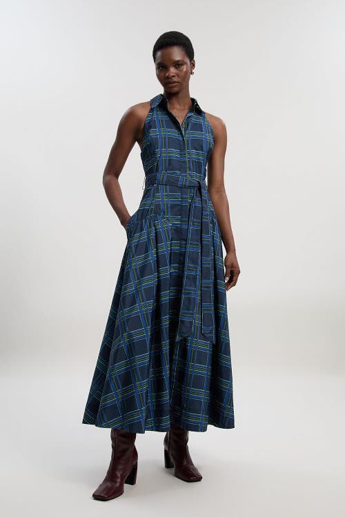 Karen Millen Karen Millen Check Taffeta Belted Maxi Shirt Dress