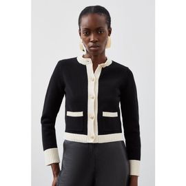 Karen Millen Karen Millen Cotton Cropped Knit Boxy Cardigan