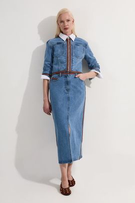 Karen Millen Karen Millen Denim & Leather Collarless Jacket