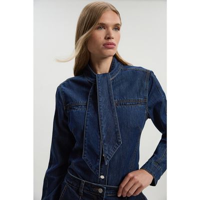 Karen Millen Karen Millen Denim Pussybow Blouse