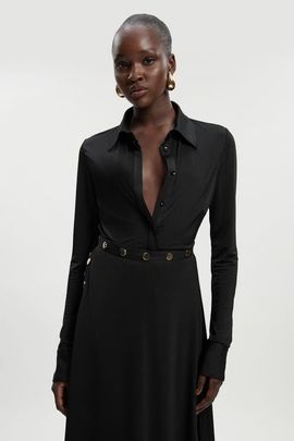 Karen Millen Karen Millen Drapey Crepe Slim Collared Shirt