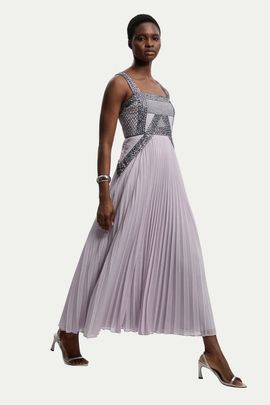 Karen Millen Karen Millen Embellished Pleated Woven Midi Dress