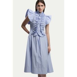 Karen Millen Karen Millen High Neck Pleated Ruffle Midi Dress