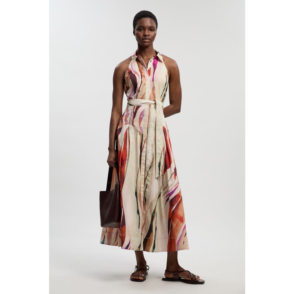 Karen Millen Karen Millen Marble Print Halter Midi Shirt Dress