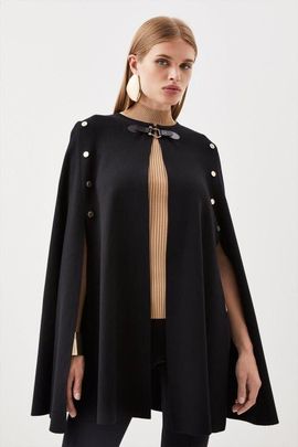 Karen Millen Karen Millen Popper Detail Knit Cape Coat