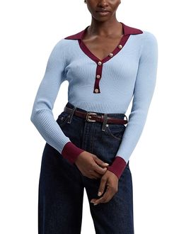 Karen Millen Karen Millen Rib Knit Contrast Hem Collared Top