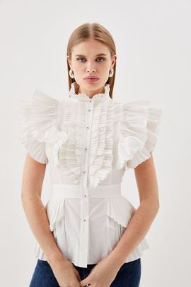 Karen Millen Karen Millen Sleeveless Pleated Ruffle Blouse