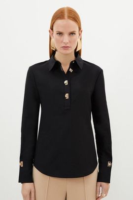 Karen Millen Karen Millen Techno Cotton Gold Clasp Shirt