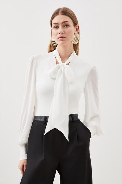 Karen Millen Karen Millen Tie Neck Long Sleeve Bodysuit