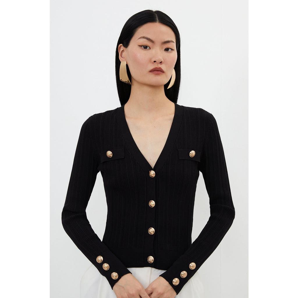 Karen Millen Karen Millen Viscose Blend Rib Military Trim Cardigan