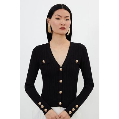 Karen Millen Karen Millen Viscose Blend Rib Military Trim Cardigan