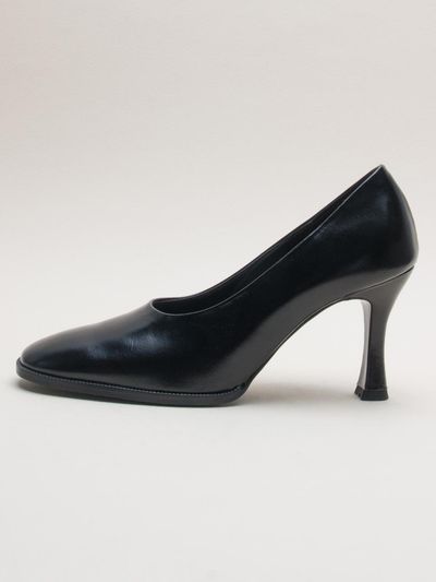 karen white Cowhide Square Toe 8cm Pumps [Black] (KW2753)