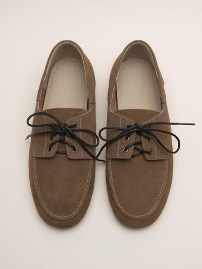 karen white Italian Leather Lace-up 1cm Heel Loafer Shoes (kw2749) [Brown]